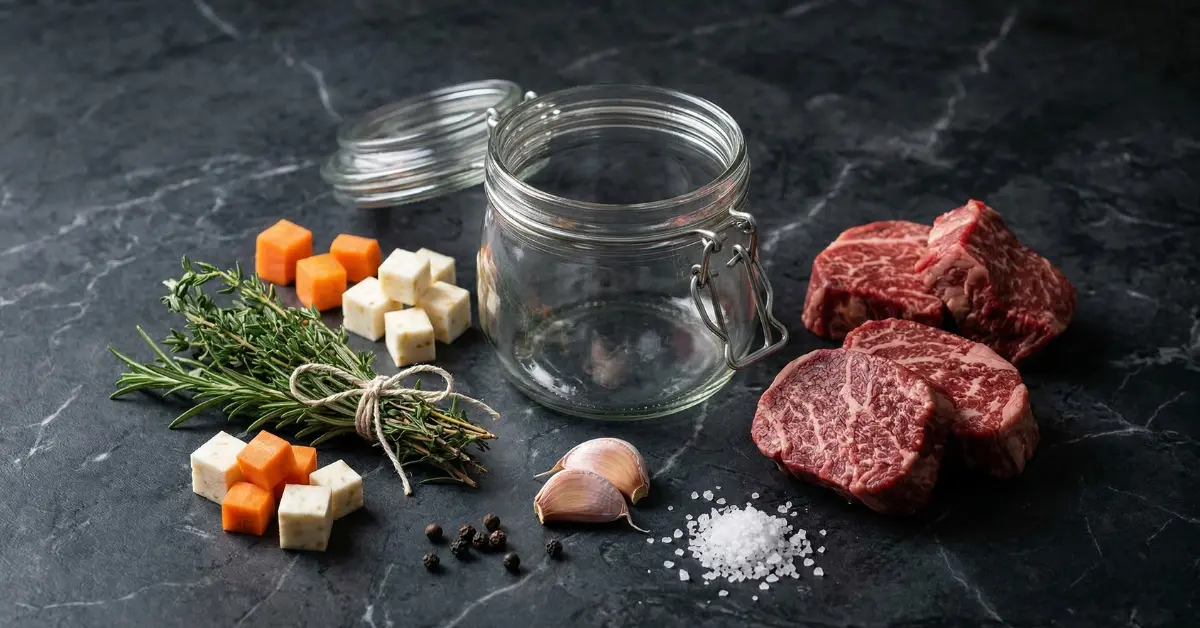 Rzemieślnicze składniki dań w słoikach Kuchnia Sztuki – wołowina, warzywa, zioła, clean label